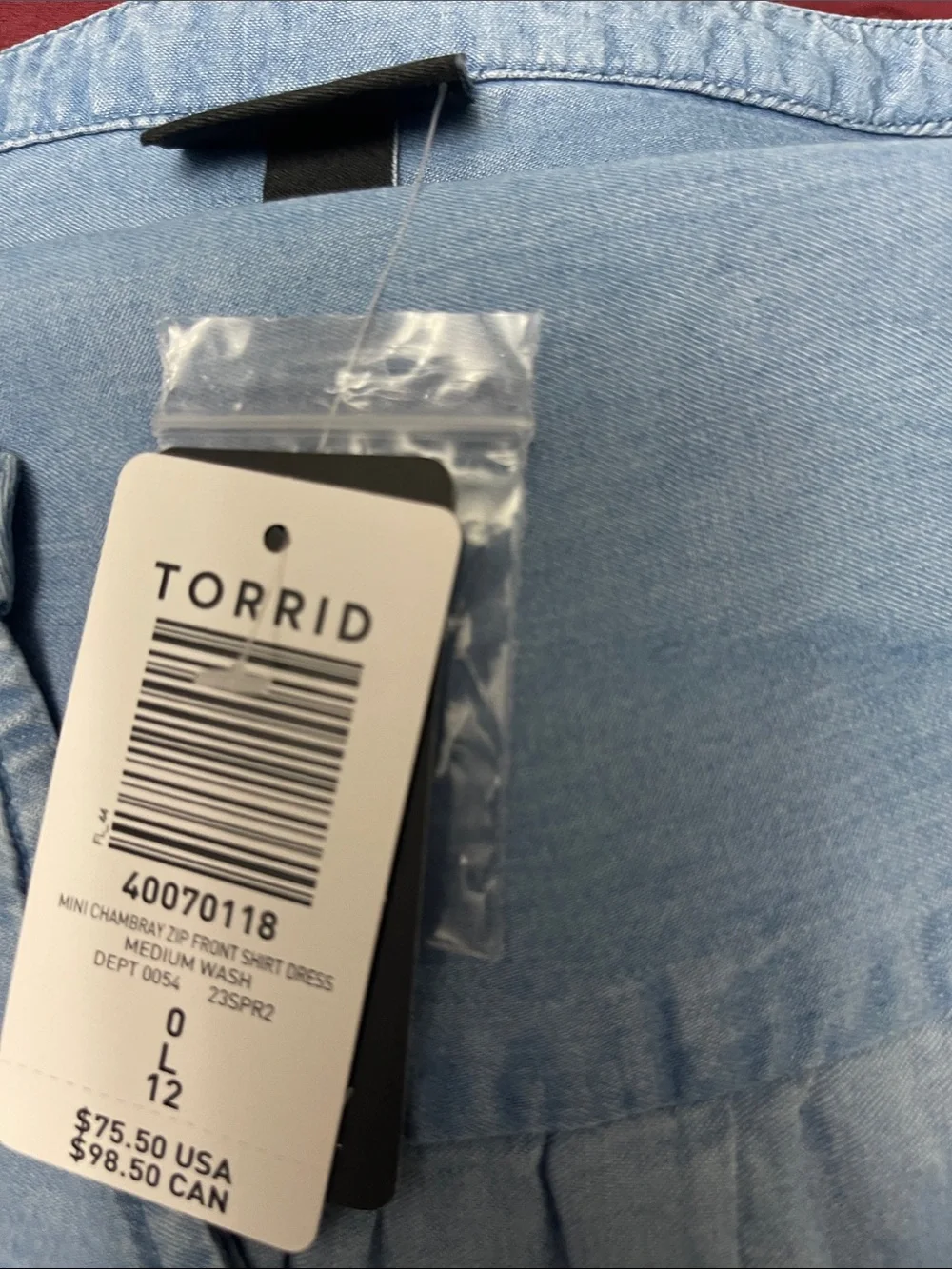 Torrid Chambray Split Neck Shirt Dress Women's Size 0 (12) Roll Tab Sleeves NWT - Picture 6 of 8